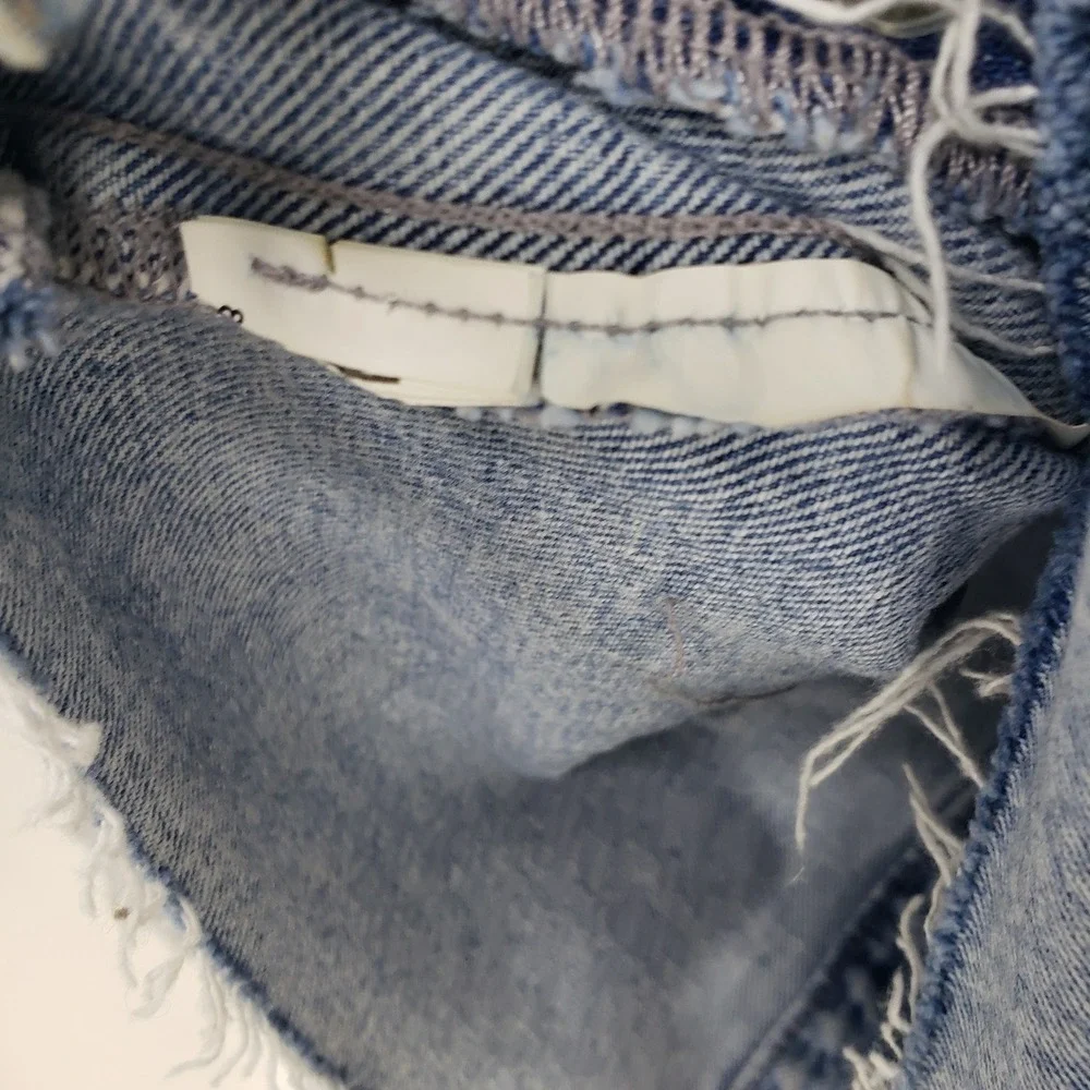 Zara Lace Up Back Cropped Denim Jacket Women XS Light Blue Raw Hem Streetwear